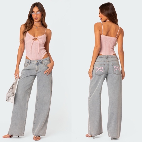 Edikted Denim - Edikted low rise wide leg bow jeans size xs
